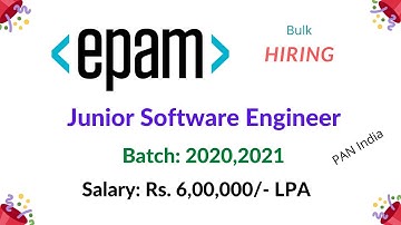 EPAM India Freshers Off Campus Drive | Junior Software Engineer | 2020,2021 Batch | CTC: 6 LPA
