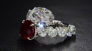 5ct Oval Cut Ruby & White Sapphire Twin Stone Engagement Ring