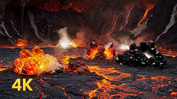 1 Hour of 4K Glowing Crystals Amid Lava Flows — Sounds for Sleep Nap