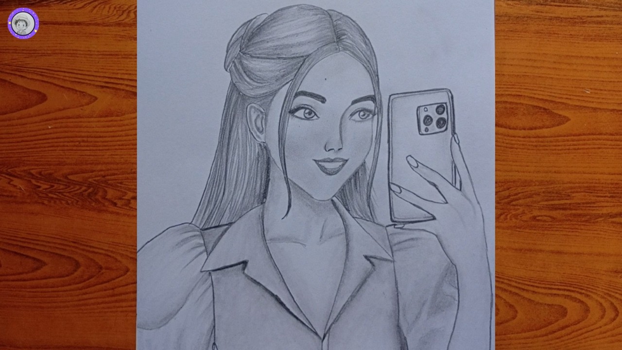 How to Draw a Girl Taking a Selfie | Hidden Face Pencil Sketch Tutorial
