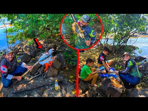 ALMOÇO CAIPIRA NA BEIRA DA MATA, FIZEMOS PEIXE NAS PEDRAS E ESPETO DE VARA VERDE