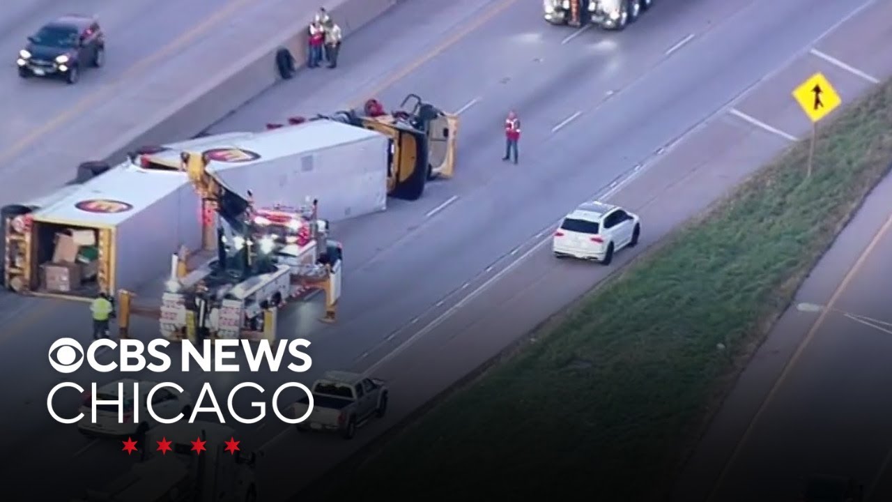 Semi truck rollover crash causing delays on I-80 - YouTube