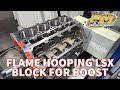 Flame Hooping LSX Block for Boost on the CNC at Prestige Motorsports