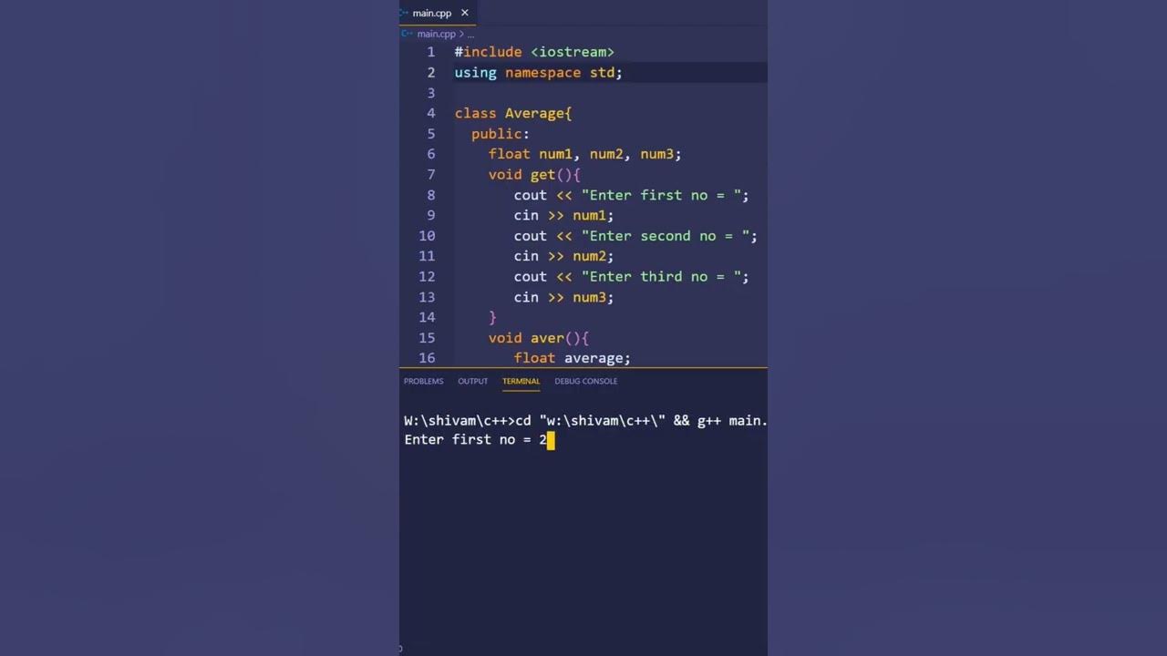 c++ program to find average of 3 numbers using class @PWOShivam - YouTube