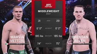 UFC 318 New Orleans Marvin Vettori vs Brendan Allen Middleweight Fight Simulation 🇮🇹🇺🇸👊🎮