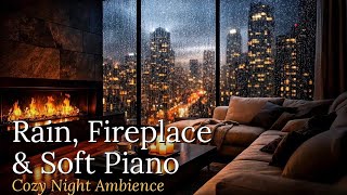 Rain, Fireplace & Soft Piano Ambience | Cozy Coffee Night with Candles (3 Hours Sleep & Study)