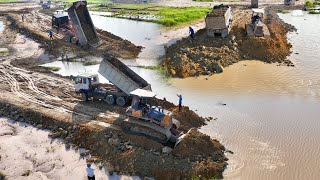 The New Project Good Job TeamWork Operator Skill DumpTruck 12Wheel Unloading Land And Dozer KOMATSU