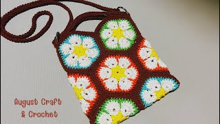 Crochet bag: Cocchet bag, hexagonal shape, very bright colors. August Craft & Crochet.