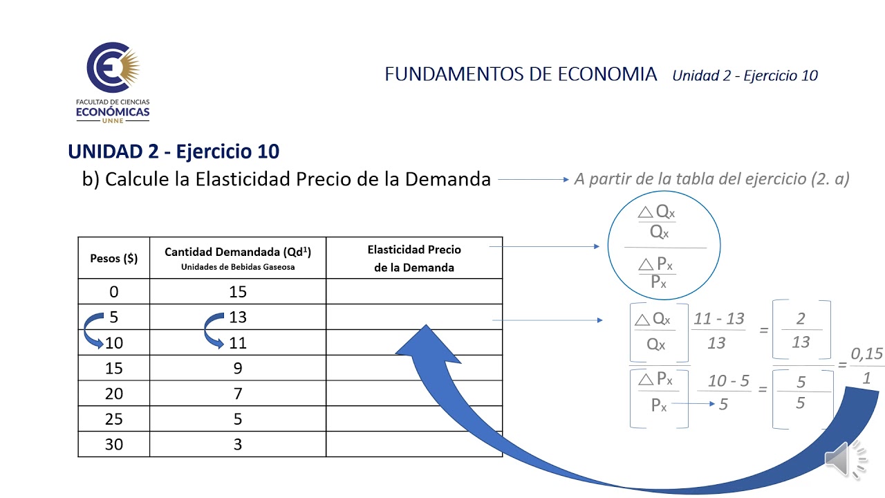 ELASTICIDAD PRECIO DE LA DEMANDA Ejercicio N° 10 - UNIDAD N° 2