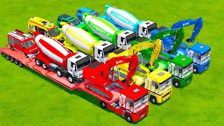 TRANSPORTING EXCAVATOR, AMBULANCE, FIRE TRUCK, POLICE CARS TO GARAGE WITH LIZARD TRUCKS - FS 22