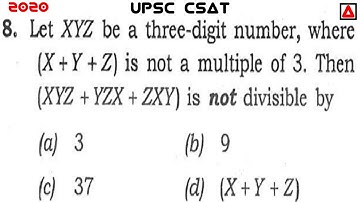 NUMBER SYSTEM | Let XYZ Be A Three-Digit Natural Number, Where (X + Y + Z) Is Not A Multiple Of 3