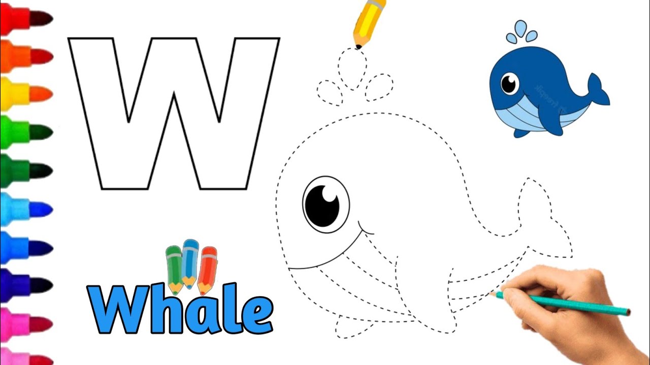 🐳 Draw and color the letter W with the whale Challenging and teaching ...