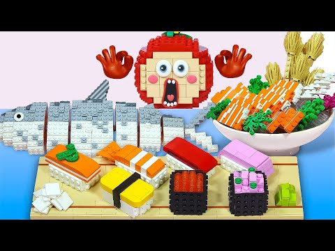 Lego MUKBANG | Eating Salmon Fish (sashimi, sushi) - Stop Motion & ASMR Video