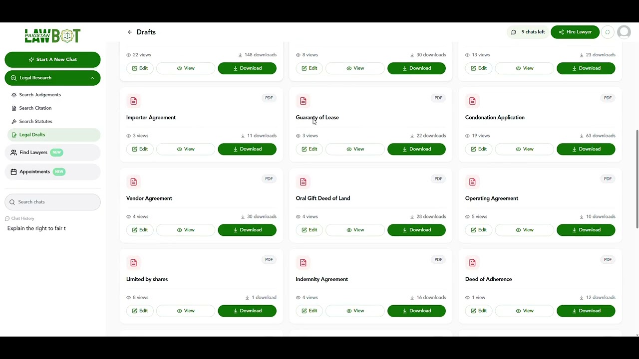 Pakistan Law Bot Public User Dashboard | Features Overview
