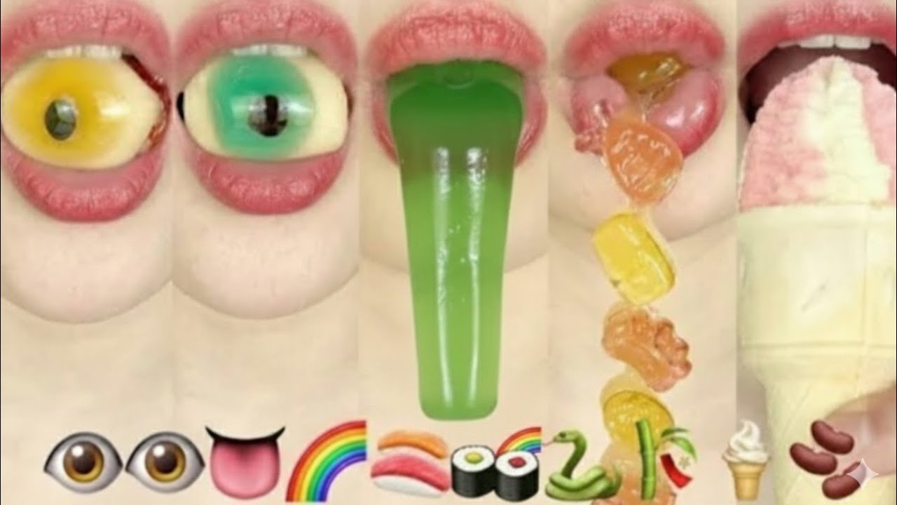 asmr EMOJI FOOD 🍓🍊🍞👀🍣🍈🍫🪇🐈🥄 이모지 먹방 eating sounds