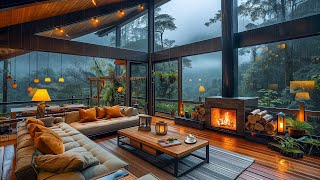 Fresh Room Cabin Ambience With Relaxing Jazz Piano Music & Warm Fireplace to Sleep - Soft Jazz Music