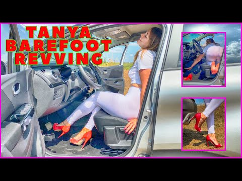 TANYA BAREFOOT REVVING  (leggings without panties) pedal pumping  revving  barefoot high heels  132