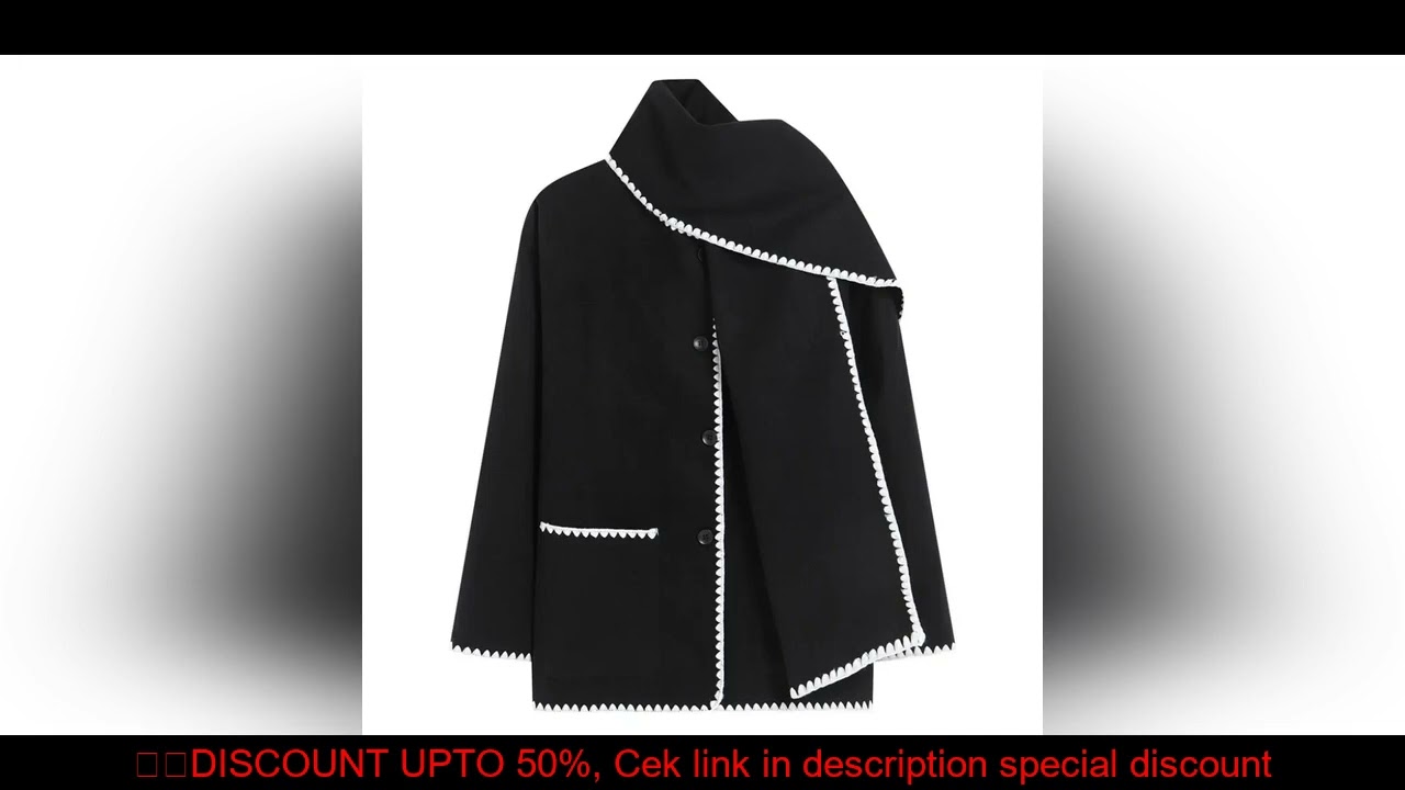 Women's Autumn Fashion Casual Loose Solid Color Woolen Top Scarf Shell Embroidery Piping European Am