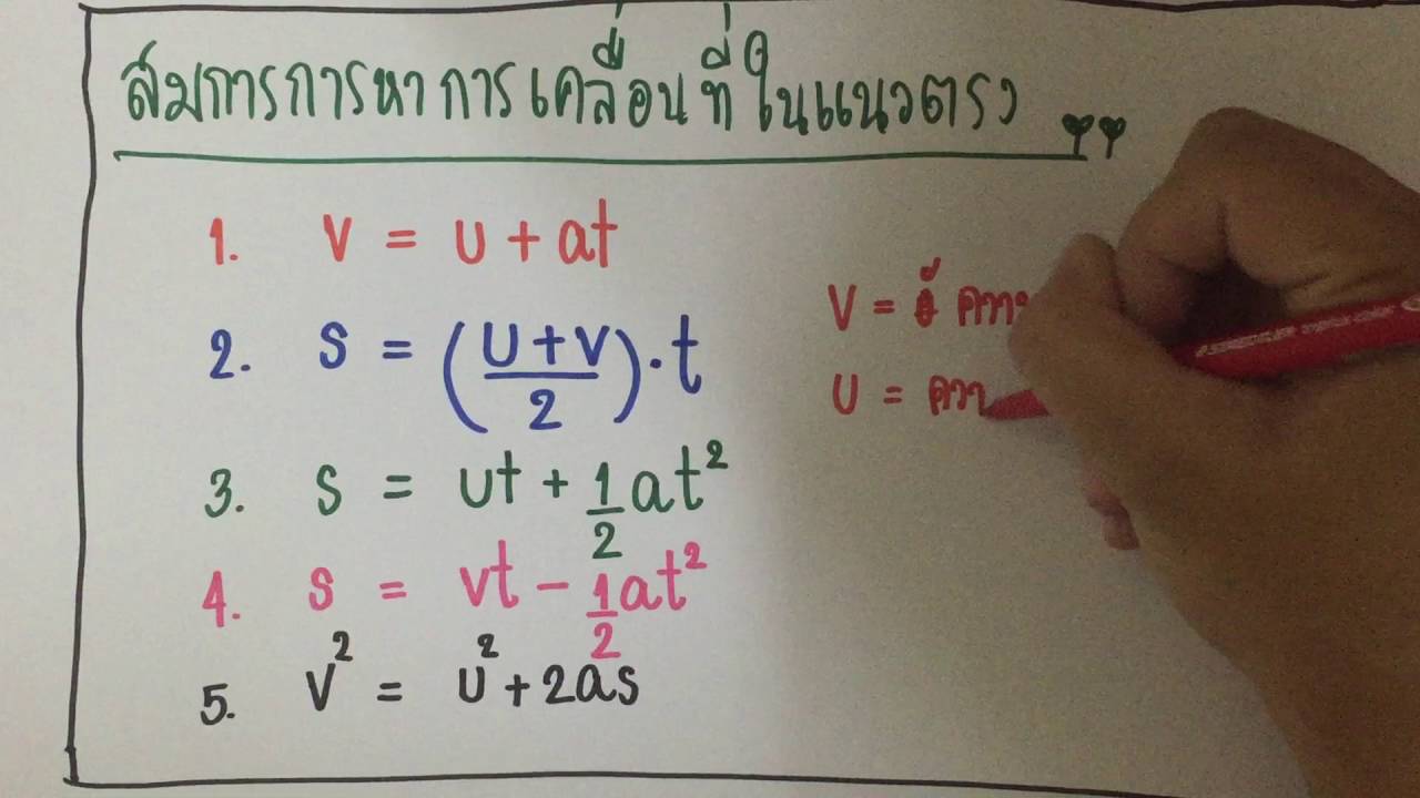 สมการในการหาการเคลื่อนที่แนวตรง