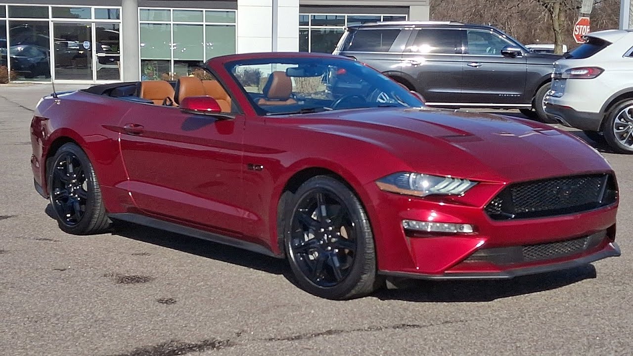 2019 Ford Mustang GT Premium Convertible! Ruby Red Metallic in color! Tan Leather Bucket Seats!