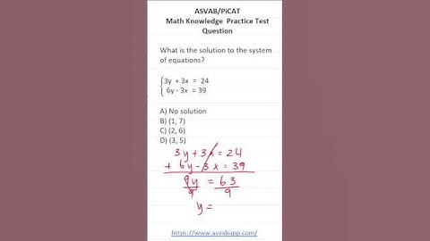 ASVAB/PiCAT Math Knowledge Practice Test Question: System of Equations #acetheasvab w #grammarhero