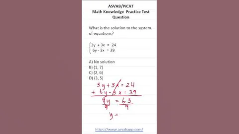 ASVAB/PiCAT Math Knowledge Practice Test Question: System of Equations #acetheasvab w #grammarhero