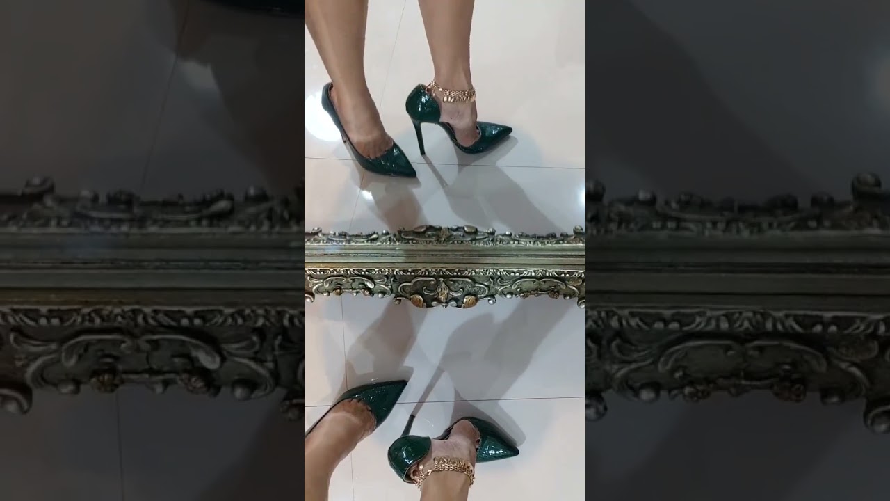 try on green stiletto high heels