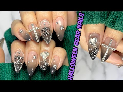 【セルフネイル】ハロウィンネイル🧸👻/グラデーションパレットの使い方/グラデーションパウダー/ASMR/秋ネイル/韓国ネイル/ワンホンネイル/量産型ネイル/Y2Kネイル/ジェルネイル