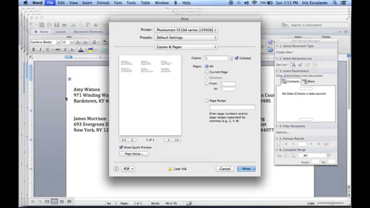 how to create mailing labels on a mac