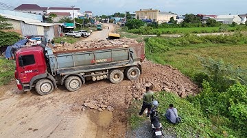 Skillful Land Fill Operation | KOMATSU Bulldozer & Dump Trucks Efficiently Manage Stone & Soil