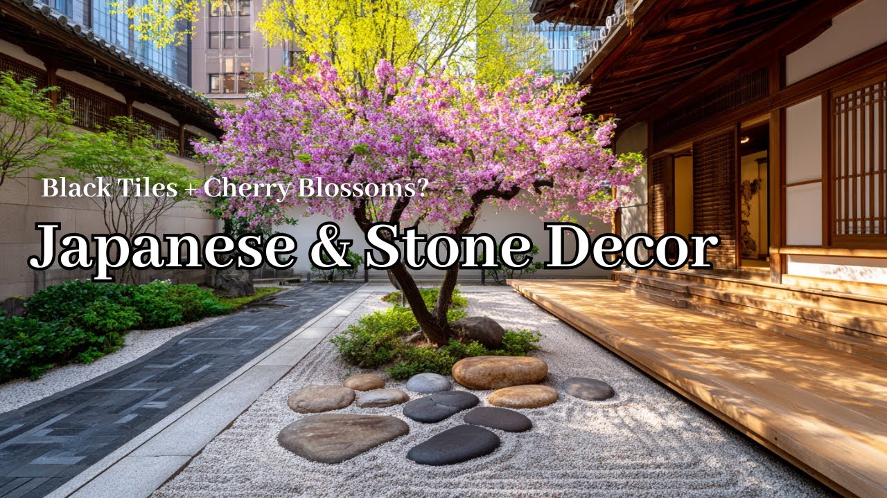 Minimalist Zen Garden: Japanese Sakura Tree & Stone Decor in