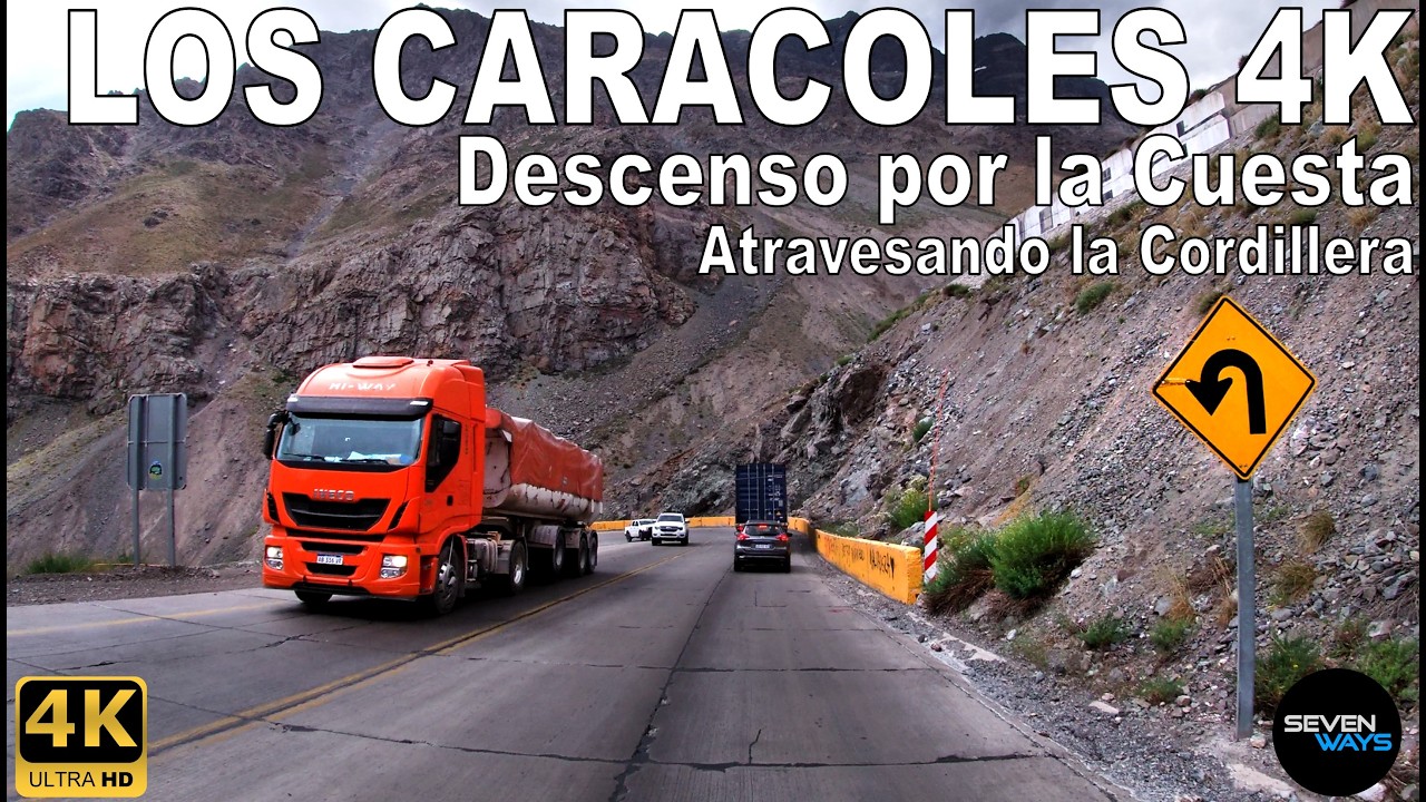 [4K] CUESTA LOS CARACOLES - RUTA MENDOZA ARGENTINA - CHILE / CRUZANDO LA CORDILLERA / CH60 LOS ANDES