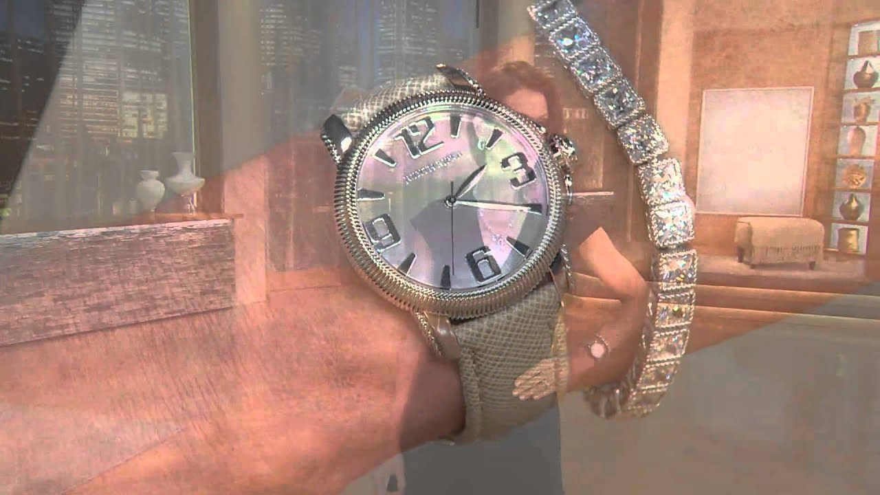 Judith Ripka Stainless Steel & Textured Leather Band Olympia Watch