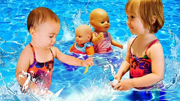 Kids Play Dolls & feeding Baby Dolls at the swimming pool - Family fun video - DayDayNews