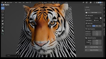 Tiger 2D image converted to 3D mesh using a depth map and simple modifiers in Blender.