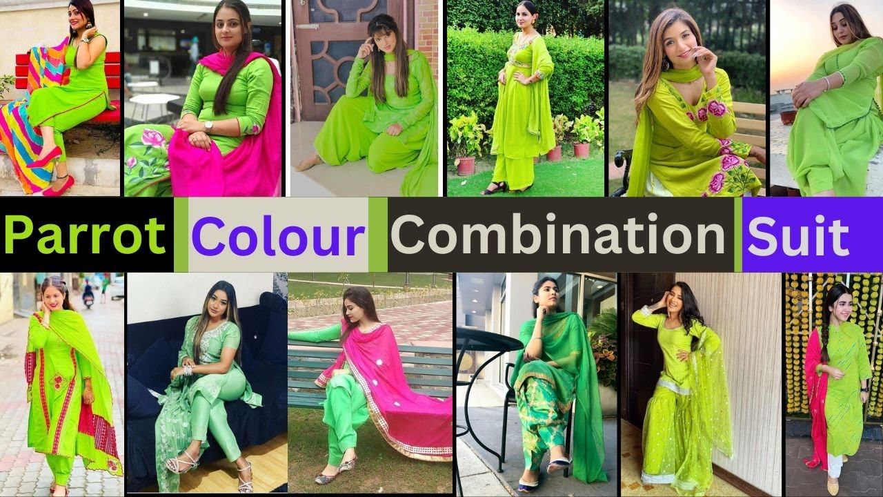 Parrot Green & Blue Cotton Embroidered & Mirror Work Salwar Suit For Women  - Mf Next Com - 2436173