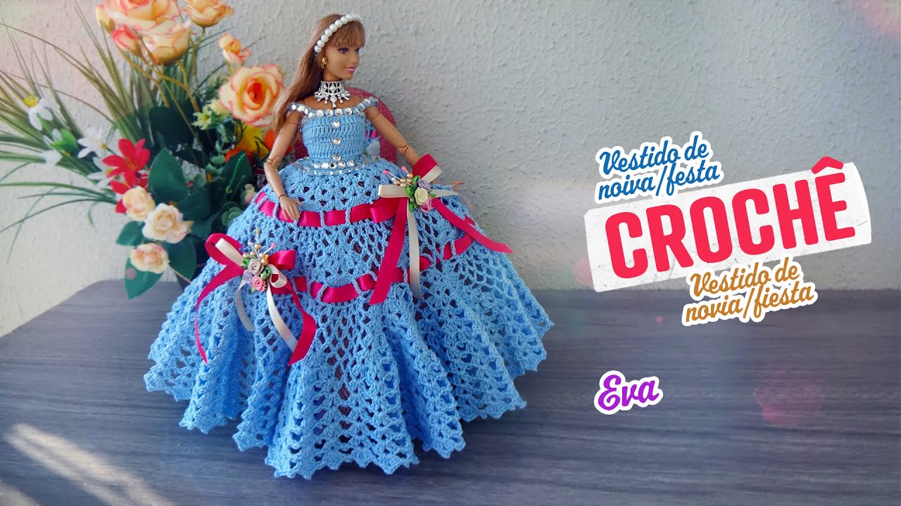 Crochet bride/wedding dress for Barbie (Portuguese/Spanish