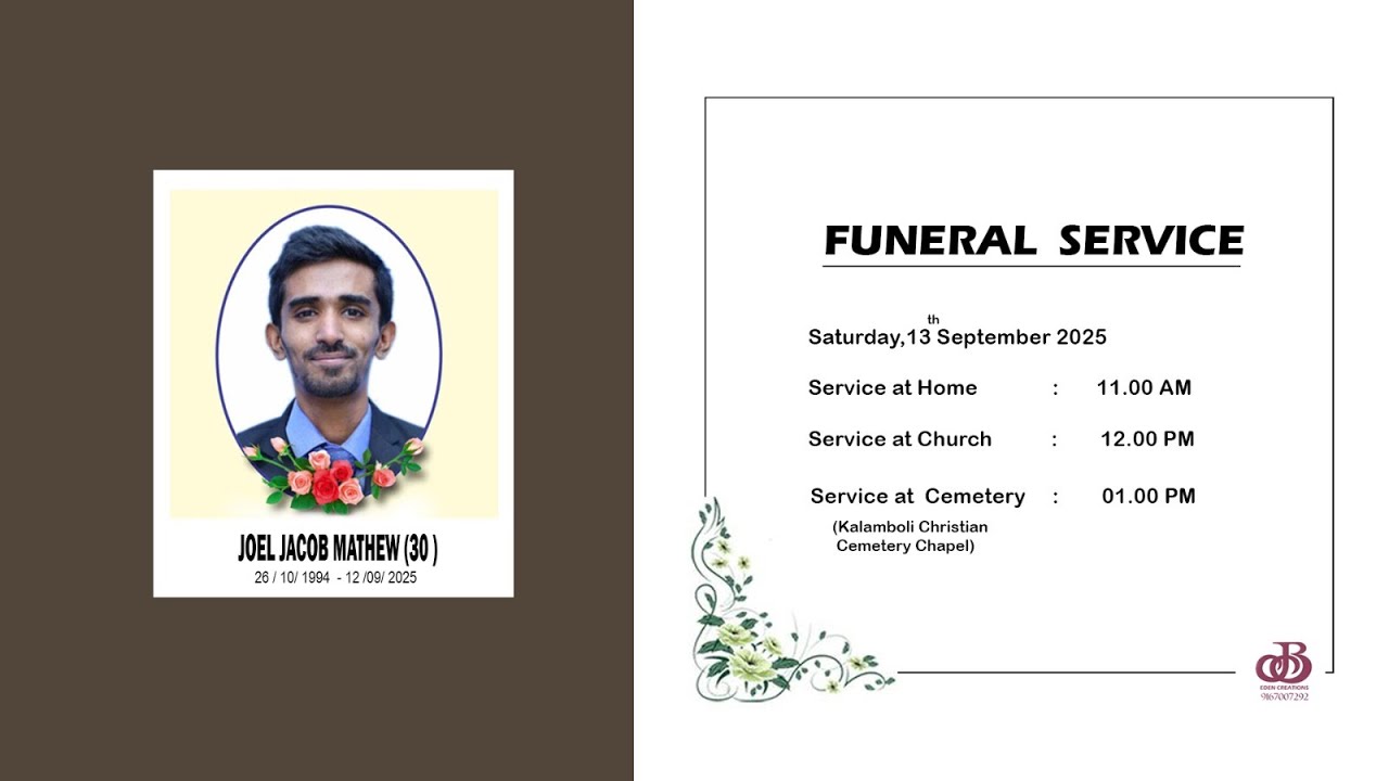 Funeral Service Joel Jacob Mathew ( Age 30 ) - YouTube