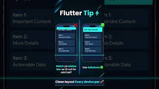 Flutter Tip – SafeArea widget se UI cut problem solve ⚡ #flutter #dartlanguage