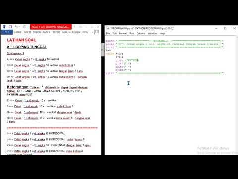 PYTHON01G Cetak PYTHON sebanyak 10 x vertikal dengan jarak 3 baris ...