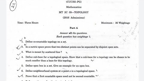 Topology |second semester |previous yr Question paper |Msc Mathematics |university