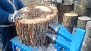 Dangerous Huge Timber Splitter Cutting Machines Working, Fastest Firewood Processor Equipment