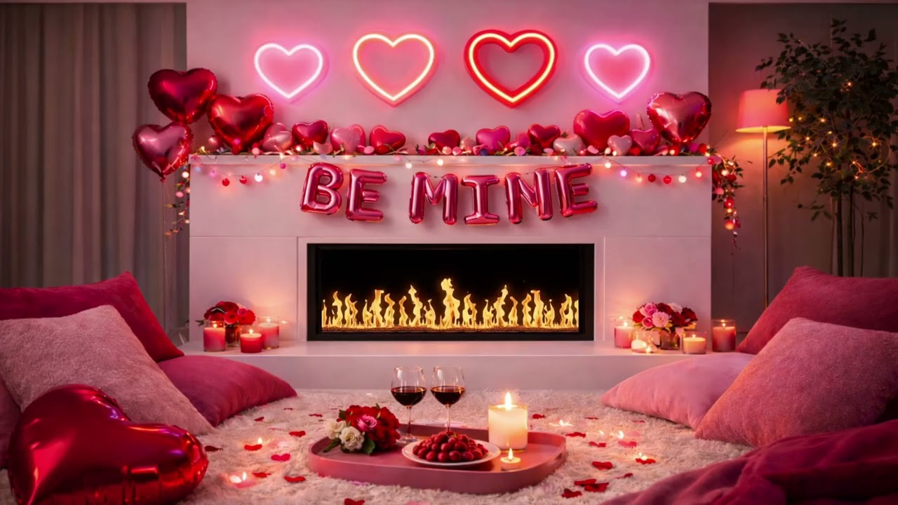 Valentine’s Day Fireplace Ambience | Cozy Romantic Room With Smooth Jazz
