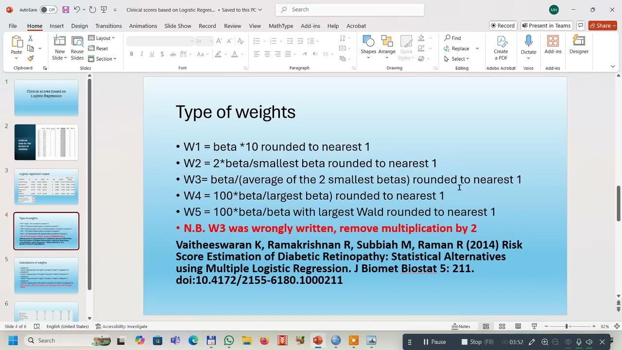 Scoring system from multiple logistic model