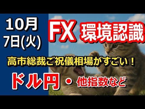 【TAKA FX】高市総裁ご祝儀相場がすごい！　ドル円他各通貨の環境認識解説。各種指数、GOLDなど　10月7日(火)