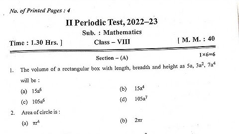 Class-8 MATHS / PT-2 Sample Question Paper of PERIODIC TEST-2 For KENDRIYA VIDYALAYA Students