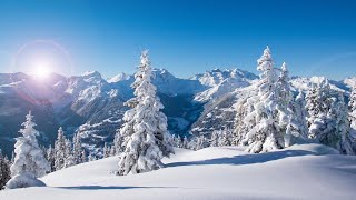 Musique relaxante, belle vidéo aérienne, hiver, neige, montagne, paysages magnifiques, Alpes, chalet