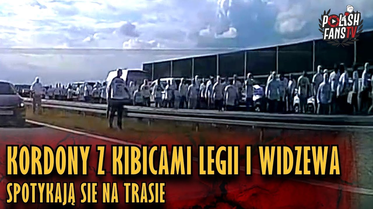 Kordony z kibicami Legii i Widzewa spotykają się na trasie (22.09.2018 r.)