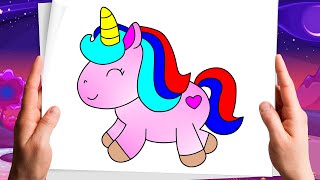 Learn how to draw and colour a rainbow unicorn!