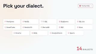 SQL formatter with 14 dialects: PostgreSQL, BigQuery, T-SQL and more | tidysql